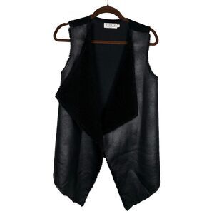 Velvet Graham Spencer Black Faux Leather Vest Women's Small Sherpa Lined
